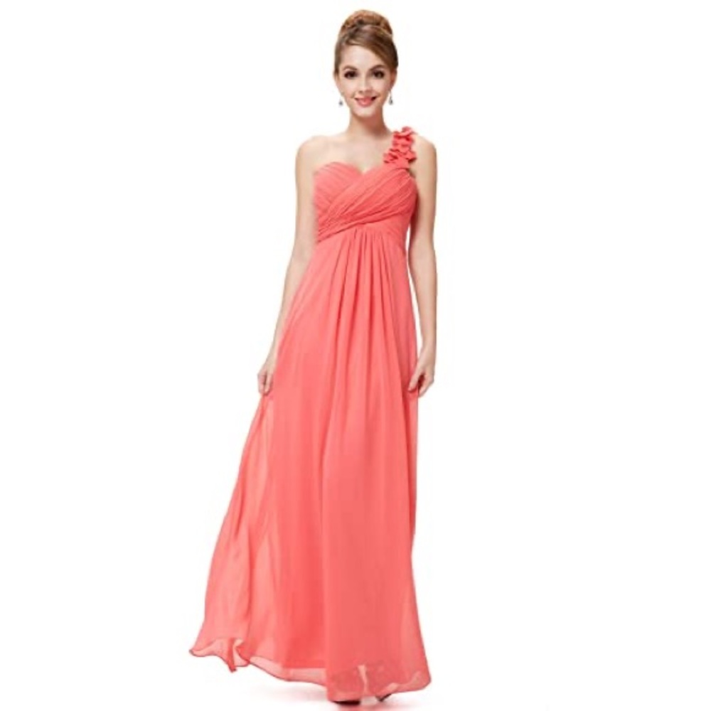 Beautiful Coral One Shoulder Flower Ball Gown